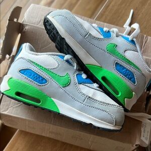 Nike Kids Sneakers - Gray with Green and Blue Accents